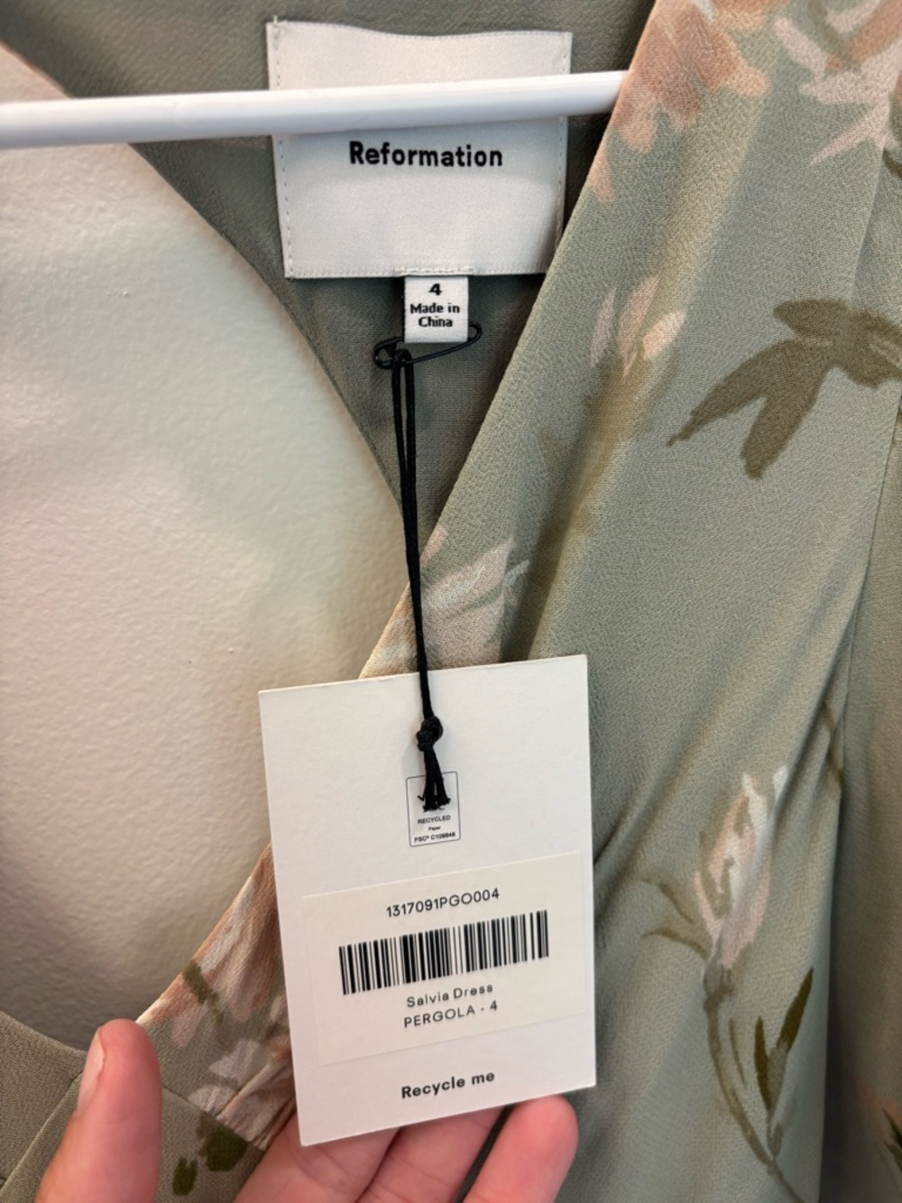 Reformation NWT Sage Green Floral Maxi Dress with Pleated Hem - Picture 3 of 3